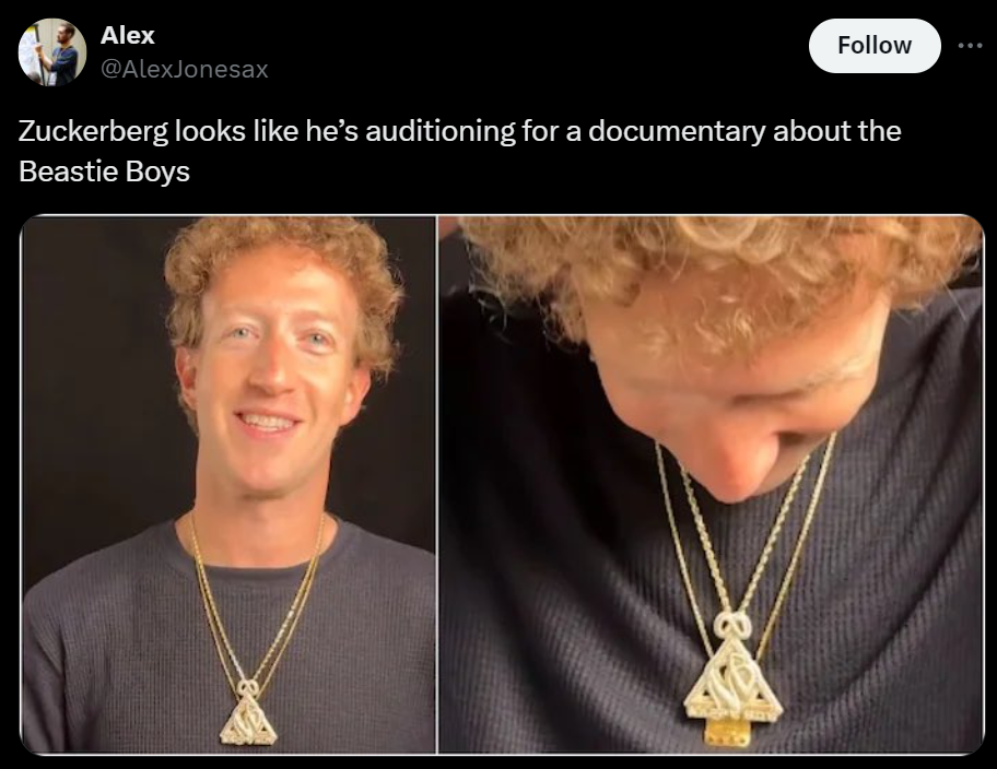 locket - Alex Zuckerberg looks he's auditioning for a documentary about the Beastie Boys